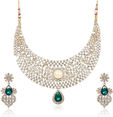 Estele - Emerald And Diamond Heavy Choker Necklace Set For Women