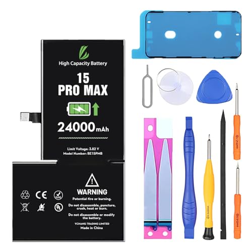 LL TRADER Battery for iPhone 15 Pro Max 24000mAh High Capacity Replacement Battery for iPhone 15 Pro Max with Full Set Repair Tool Kit 2026 New