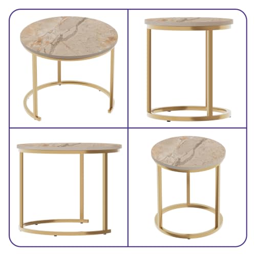Image of Wakefit Kaltos Coffee Table I Marble Finish I Vitrified Tile Top I Breccia Natural