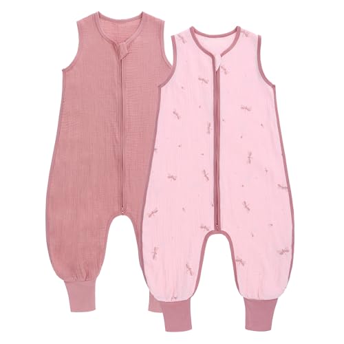 amo nenes 2er Pack Baby Schlafsack Sommer mit Füßen 0.5 Tog Sommerschlafsack 100% Baumwolle Musselin Atmungsaktiv für Jungen und Mädchen Libelle 3-12 M