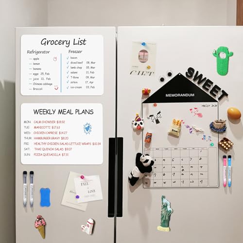A4 Whiteboard Folie Magnetisch, 2 Stück Magnettafel Kühlschrank, Flexibler Magnetfolie Weiß für Familie Menü Wochenplaner, Einkaufsliste, Kinder Graffiti abwischbar White Board 4 Markers 1 Radierer