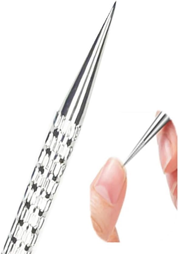 Silver,Stainless Steel Nail Cuticle Pusher, Double Sided Nail Art Tool, Fingernail Cuticle Remover, Nail Point Drill Pen for Manicure, Pedicure