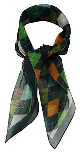 TigerTie Damen Chiffon Nickituch Halstuch in grün orange schwarz grau olive kariert - Größe 58 x 58 cm