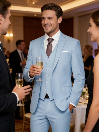 Image of WOMS Men's 3 Piece Suit Slim Fit,Mens Wedding Suit Groom Prom Tuxedo