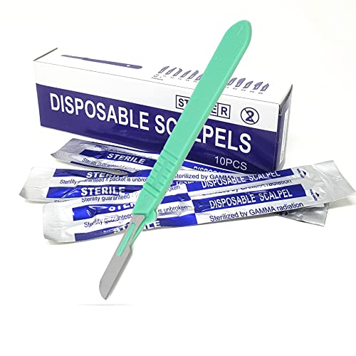 Disposable Sterile Scalpels, Podiatry & Professional Corn Callous Knife, Precision Carbon-Steel Blades with Plastic Handle -Individual Pouches - Podiatry Pedicure, Wart Removal & More -Box of 10 (#16)
