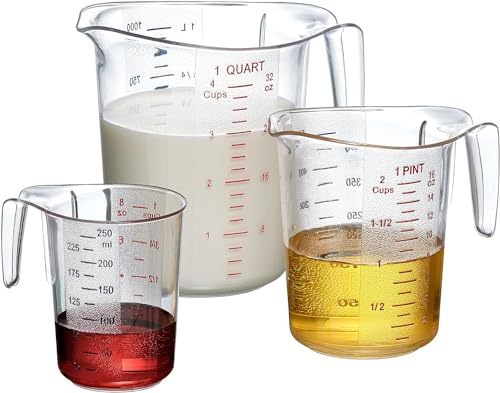 La mejor selección de Tasa medidora los 5 más buscados. 48 U Chef Juego de 3 Vasos Medidores de Plástico Irrompibles, Jarra Medidora de grado Alimenticio Capacidad de 1, 2 y 4 tazas, Apilables y Aptas para lavavajillas, Ideal para Aceite,...