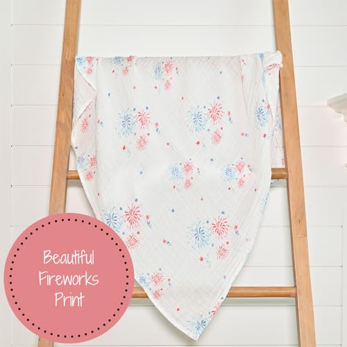 Image of LollyBanks Swaddle Blanket 100% Cotton, 4th of July Muslin Swaddle Blankets Lightweight, Soft Baby Swaddle Blanket 47 x 47 inches, Baby Essentials, Registry and Gift (Fireworks Print)
