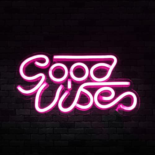 Good Vibes Letreros de Neón, LED Neon Luces Good Vibes Letreros de neón Decoración pared con USB 2 ganchos para bar tienda club dormitorio fiesta cumpleaños decoración
