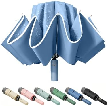 Fogkey Large Windproof Travel Umbrella - Reverse Auto Folding Car Umbrella for Rain and Sun, Compact Inverted Design with Waterproof Canopy, 10 Durable Ribs, Fits Backpack, Portable for Women & Men