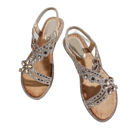 Womens Sandals Women Strap Beaded Flower Rhinestone Flat Sandals Dress Beach Shoes2
