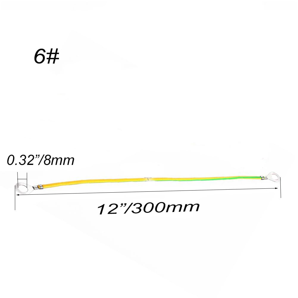 Erdungsband, Erdungskabel, Erdungsdraht, gelb und grün, zweifarbig, Brückenbrücke, Kupferverbindung, 100 Stück, Öffnung 8 mm(6#300mm)