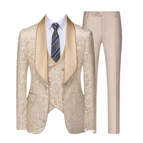 Men Slim Fit Tuxedo Suit Three Piece Set Blazer Vest Pants Wedding Prom Groom Formal Events Outfit