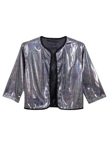 YEAHDOR Kids Girls Glittery Cardigan Long Sleeve Open Front Shiny Shrug for Cheerleading Dance Performance3