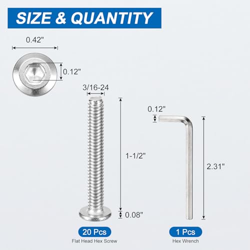Tornillo de cabeza plana hexagonal de 3/16-24 x 1-1/2" en acero inoxidable 304 plateado 2