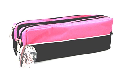 Arpan Grande trousse rectangulaire 3 poches zippées en tissu, pour la classe ou le maquillage, rose