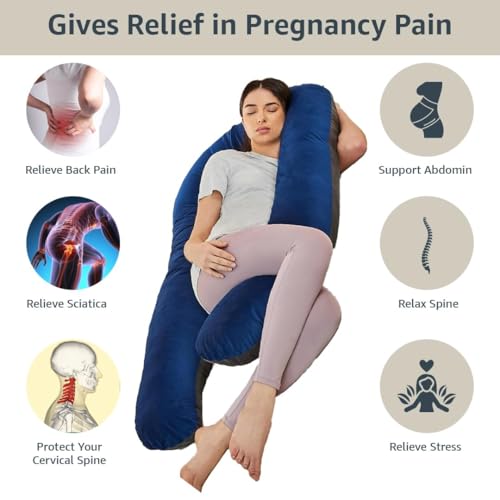 Image of Amazon Basics Velvet Full Body Pregnancy Pillow for Maternity, Baby Nursing, Full Body Support|U-Shaped-Washable Cover with Zip-Blue & Grey