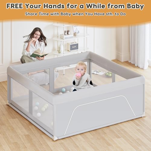 Image of Hiaksedt Baby Playpen 42x42 Inch, PlayPen for Babies and Toddlers Baby Fence Baby Play Yards for Indoor & Outdoor with Breathable Mesh Anti-Fall Playpen