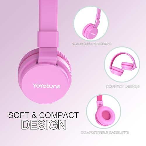 Image of Kids Bluetooth Headphones,Lightweight Kids Headphones Wireless,85 /94dB Safe Volume,40H Playtime,Fast Charging,Bluetooth 5.3,Over Ear,Toddler Headphone Built-in Mic for School /Tablet /Travel (Pink)