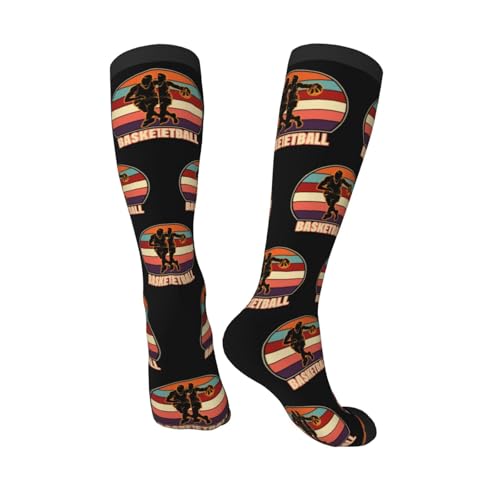 Basketball Calf-Length Color-Blocked Knee-High Socks With 3D Printed Design, Unisex4