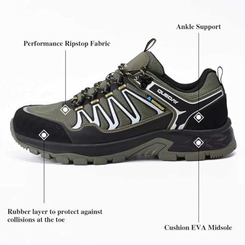 Image of Queday Mens Waterproof Lightweight Hiking Shoes | Breathable, Anti-slip Rubber outsole, Cushioned EVA midsoles, Ideal for daily trail, camping, and climbing