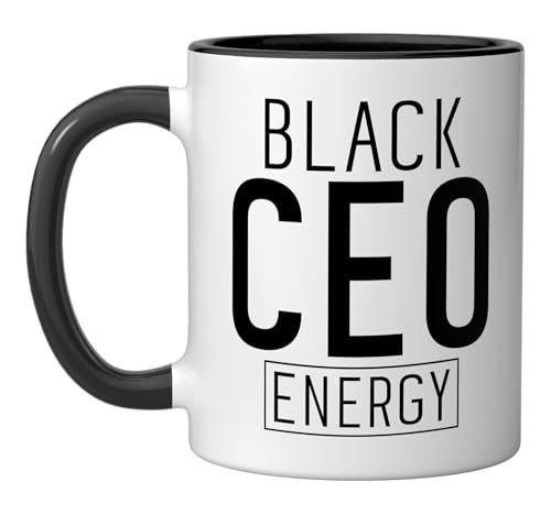 Black CEO Energy Black Business Owner Entrepreneur Ceramic Mug, Black/White