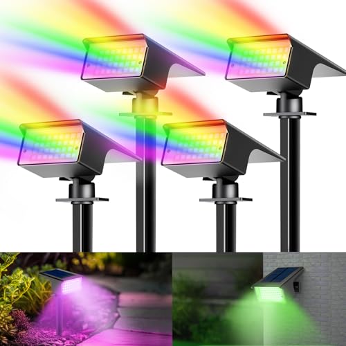 kolpop [4 Stück/ 7 RGB Bunt Solarlampen für Außen, IP65 Wasserdicht Solar Strahler, 800LM Außenleuchte, 2 in 1 Montage, Dusk to Dawn Solarleuchten Gartenleuchten für Bäume, Outdoor Pflanzen, Hof