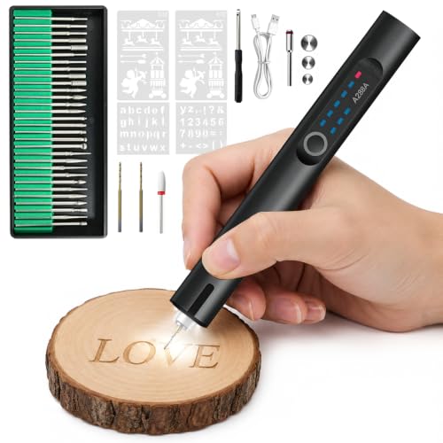 Cordless Engraving Pen Rechargeable USB-C, 3 Speed Portable Engraver Tool for Metal Wood Glass Ceramic, 30 Bits DIY Engraving Kit for Beginners Artists, Personalized Gift for Crafts Jewelry Making