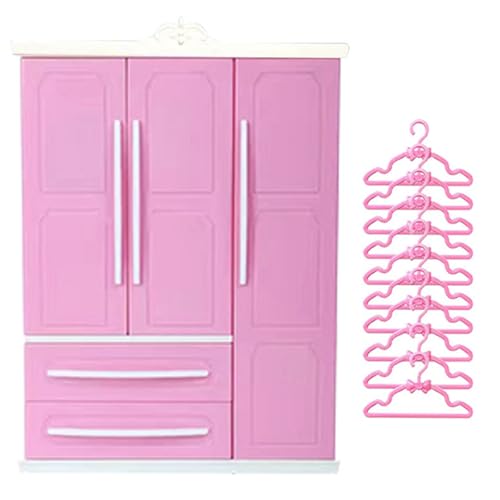 Armario para muñecas, Armario para casa de muñecas de 3 Puertas y 2 cajones, Muebles de casa de de 7x10x3 con 10 Perchas, miniaturas amigables con Bricolaje para configurar, Almacenamiento