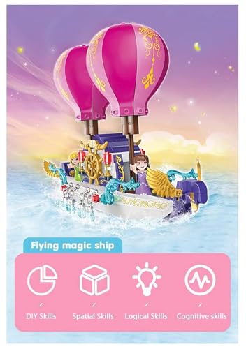 Image of Fairy Girls Magic Cruise Ship Building Set - 358 PCS Rapunzel Magic Boat Model | Princess Series Building Blocks | Transforming Hot Air Balloon Sailboat Toy | Gift for Girls Ages 6-12