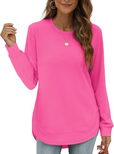 Image of OFEEFAN Womens Sweatshirt Crewneck Long Sleeve Shirts High Low Tops Curved Hem