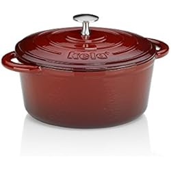 Cacerolas De Cobre Antiguas kela 11940 Olla asadora con tapa, Hierro fundido, Revestimiento esmaltado, Gran conservación del calor, Apta para inducción, 2,5 L, Rojo, Redonda, Calido