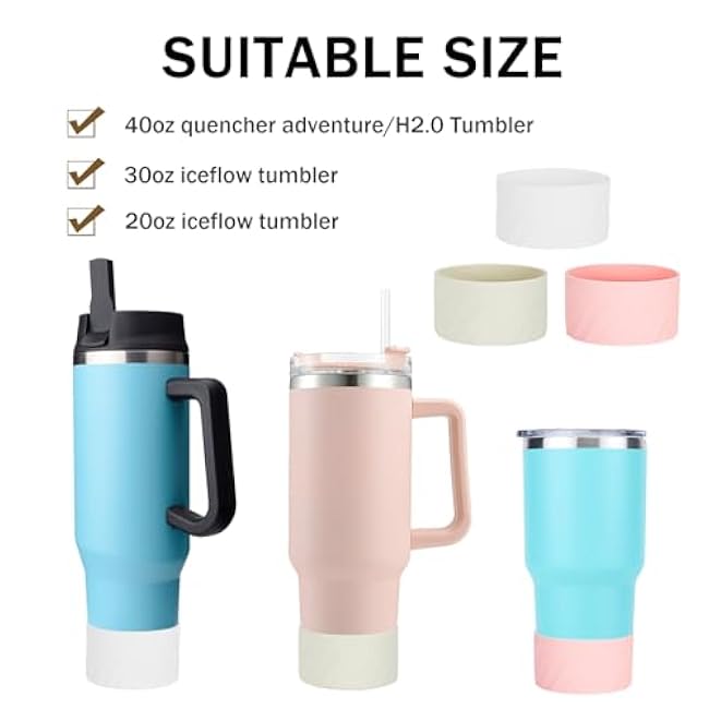 2PCS Silicone Boot Fits Stanley 40 oz Tumbler with Handle, Higher Protective Silicone Bumper Sleeve Anti-Slip Bottle Bottom Bumper Cover for 40 oz Stanley Cup Accessories (Black, Beige)