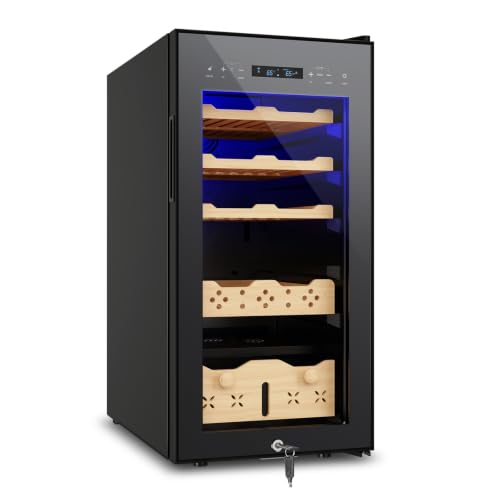 Image of Tylza Humidor Cabinet 83L, Temp & Humidity Control Electric Humidors, 600 Counts, Silent Compressor, Digital Hygrometer, Safety Lock, Humidors with Spanish Cedar Wood Drawer & Shelves, Gifts for Men