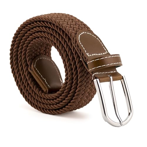 Cinturón trenzado extensible y elástico, Cinturón de tela elástica trenzada, Cinturón de tejido elástico, Cinturón ajustable trenzado, Marrón, Longitud 110 cm