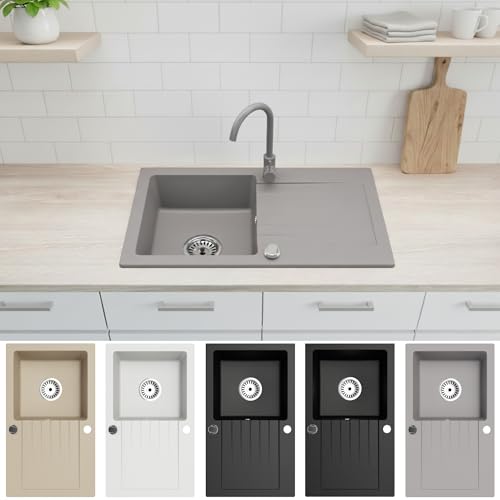 Faizee Home | Granitspüle 75x44 cm Grau | Eckige Küchenspüle &...