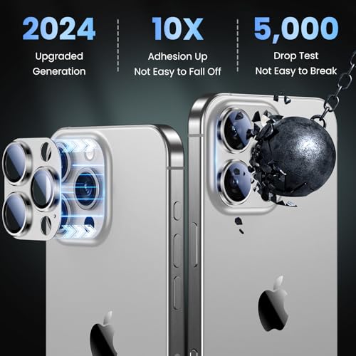 Image of Uyiton Compatible with iPhone 16 Pro /iPhone 16 Pro Max Camera Lens Protector - [Not Easy to Break][Strong Adsorption][Case-Friendly] Metal Tempered Glass Rear Camera Screen Cover - White Titanium