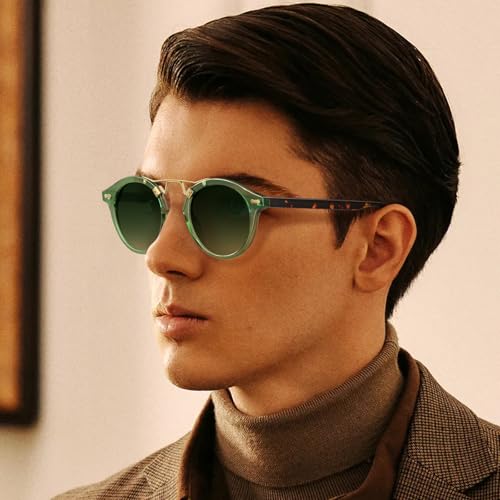 Image of CARFIA Small Face Acetate Polarized Sunglasses for Women UV Protection, Retro Double Bridge Eyewears Metal Brow Round Sunnies