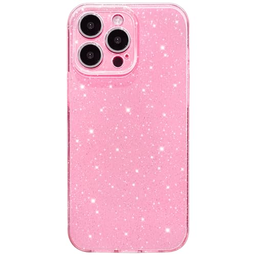 Hython Case for iPhone 15 Pro Case Glitter Cute Sparkly Shiny Bling Sparkle Phone Cases 6.1 Thin Slim Fit Soft TPU Bumper Shockproof Rubber Protective Cover for Women Girls Girly Bright Pink
