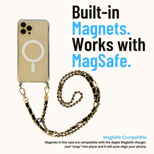 Aporia - Iphone 13 Pro Max - Magsafe Clear Case With Crossbody Chain | Built In Hook & Black & Gold Shoulder Strap | Compatible For Magsafe Wireless Charging + Luxury Design (Iphone 13 Pro Max) #TOP1