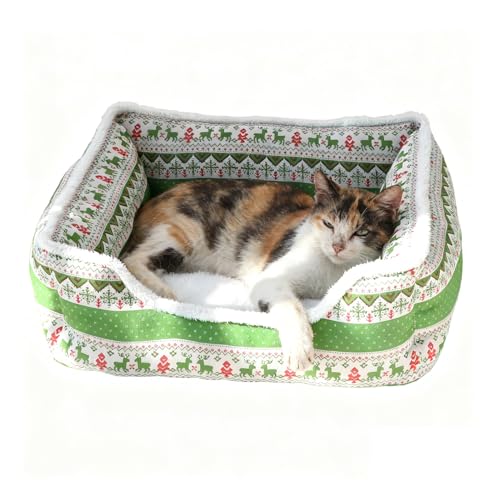 クリスマス 犬 ベッド - プラッシュ 快適 洗える ペット用品,クリスマスそり犬ベッド - 室内用 屋外用 旅行 車 キャンプ デスク ベッドサイド 窓 椅子 カウチ 部屋 シェルター