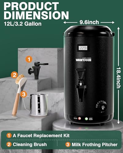 Image of WantJoin Electric Heating Beverage Dispenser-75 Cup Hot&Cold water Urn-Stainless Steel Premium 12 L /3.2 Gallon Hot Drink Dispenser with Spigot for Coffee & Hot tea,Cold Milk,Water,Juice(Black)
