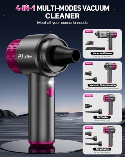 Image of Aluan 4-in-1 Portable Vacuum Cleaner for Car and Home Use, 15000PA Strong Suction Handheld Vacuum, Inflator and Air Bleed Function, for Keyboard, Pet Hair, Car Detailing, Gray Purple