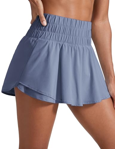 Image of CRZ YOGA Ruffle Skirt Overlay Athletic Shorts | High Waisted, Quick Dry, Lightweight, Flowy, A Zip Pocket, for Women