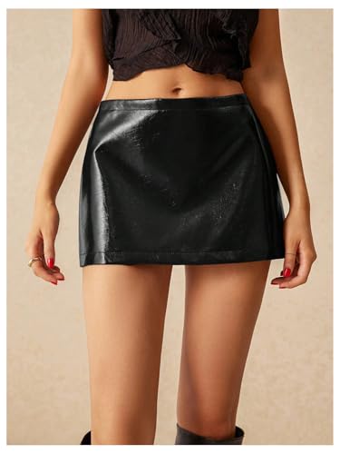 MakeMeChic Women's PU Leather Skirts Low Waisted Mini Skirt Party Clubwear Black Skirts3