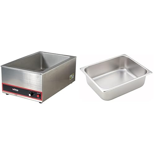 Winco FW-S500 Calentador de alimentos portátil comercial de mesa de vapor 120 V 1200 W, acero inoxidable, bandeja grande y 12 tamaño, 4 pulgadas