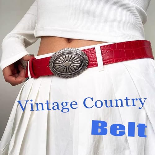 Ursumy Western Women Leather Belt with Oval Buckle Cowgirls Belts for Jeans Vintage Country Belt for Ladies2
