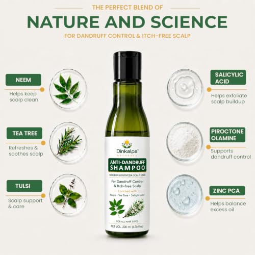 Image of Anti-Dandruff Shampoo with Neem, Tea Tree & Salicylic Acid | Modern Ayurveda Scalp Care | For Dandruff Control & Itch-Free Scalp | Suitable for Men & Women | 200ml