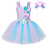 FONLAM Meerjungfrau Kleid Kostüm für Mädchen Prinzessin Kleid Karneval Tutu Tüll Geburtstage Party Festival (7-8 Jahre, Seestern)