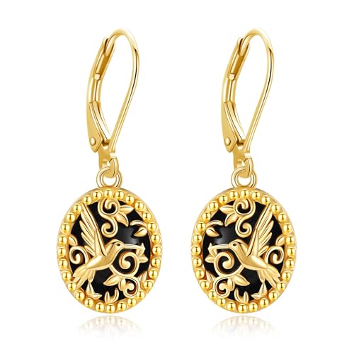 Boucles d'oreilles colibri onyx noir le cadeau idéal pour femme