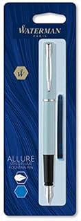 Waterman Allure Fountain Pen | Baby Blue Matte Lacquer with Chrome Trim | Fine Point Nib | Blue Ink | Blister Pack